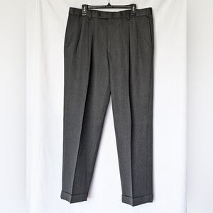☘️Brooks Brothers Dark Gray 100% Wool Pleated/Cuffed Dress Pants 37x30 *Flaws*